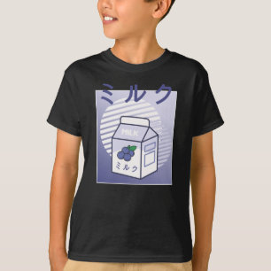 Camiseta Kawaii Cow Retro Leche japonesa de arándano azul