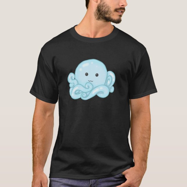 Camiseta Kawaii Cute Aesthetic Happy Pastel Blue Octopus (Anverso)