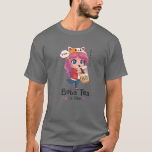 Camiseta Kawaii Cute Anime Chica Otaku El Té Boba Japonés E