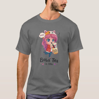Camiseta Kawaii Cute Anime Chica Otaku El Té Boba Japonés E