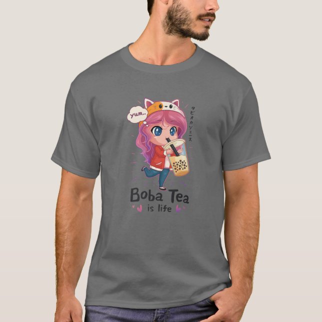 Camiseta Kawaii Cute Anime Chica Otaku El Té Boba Japonés E (Anverso)