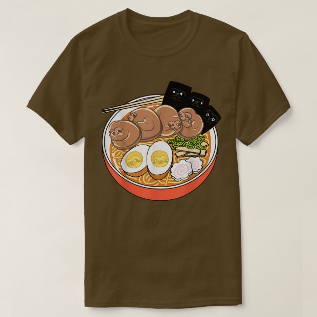 Camiseta Kawaii Cute Anime Sloth Otaku Japonés Ramen Noodl (Diseño del anverso)