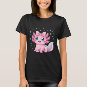 Camiseta Kawaii Cute Axolotl Coquette Lazo Mujeres Niñas