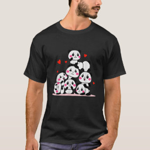 Camiseta Kawaii Cute Baby Panda Pile con Valent Red Heart