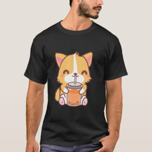 Camiseta Kawaii Cute Boba Corgi Perla de burbujas heladas t