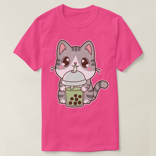 Camiseta Kawaii Cute Boba Kitty Cat Green Bubble Pearl Mill (Diseño del anverso)