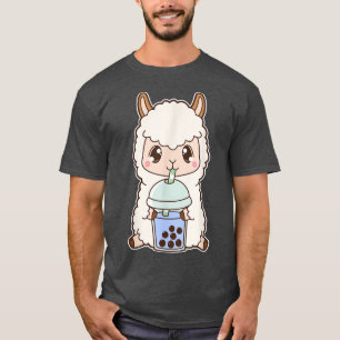 Camiseta Kawaii Cute Boba Llama Alpaca Blue Bubble Pearl Mi