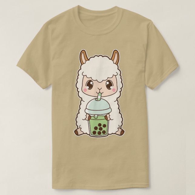 Camiseta Kawaii Cute Boba Llama Alpaca Matcha Burbuja Verde (Diseño del anverso)