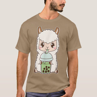 Camiseta Kawaii Cute Boba Llama Alpaca Matcha Burbuja Verde