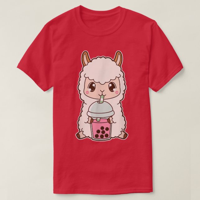 Camiseta Kawaii Cute Boba Llama Alpaca Strawberry Bubble Mi (Diseño del anverso)