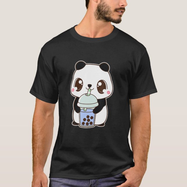 Camiseta Kawaii Cute Boba Panda oso Blue Bubble Pearl Leche (Anverso)