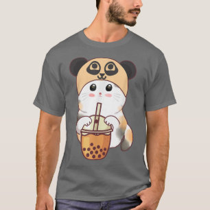 Camiseta Kawaii Cute Cat Boba Burbuja Leche Té Anime Cat Lo