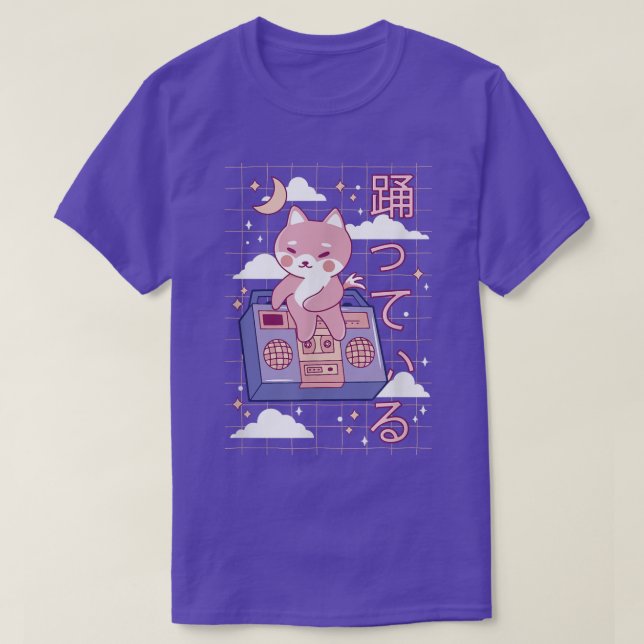 Camiseta Kawaii Cute Fox Anime Japanese Retro Moon Music Ni (Diseño del anverso)