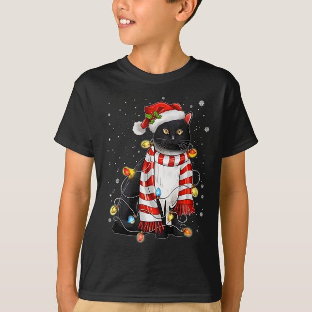 Camiseta Kawaii Cute Gato Negro Santa Se Molesta En La Vida (Anverso)