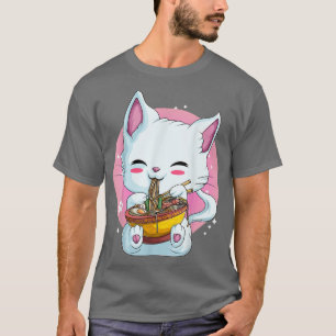 Camiseta Kawaii Cute Neko Ramen Noodles Mujeres Chicas, Ani