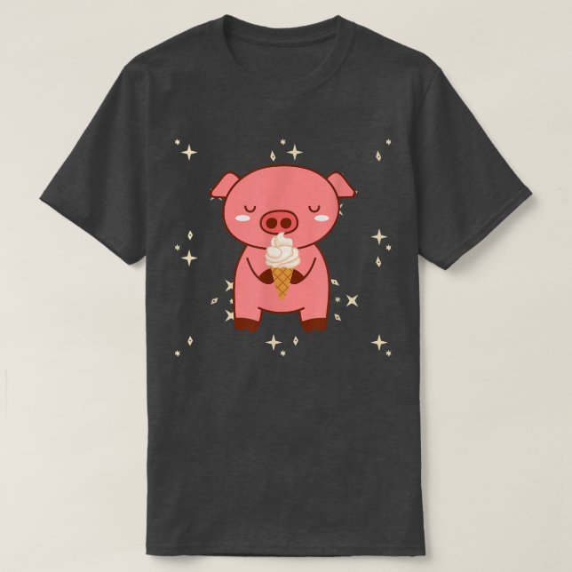 Camiseta Kawaii Cute Pig With Ice Cream Pajamas  (Diseño del anverso)