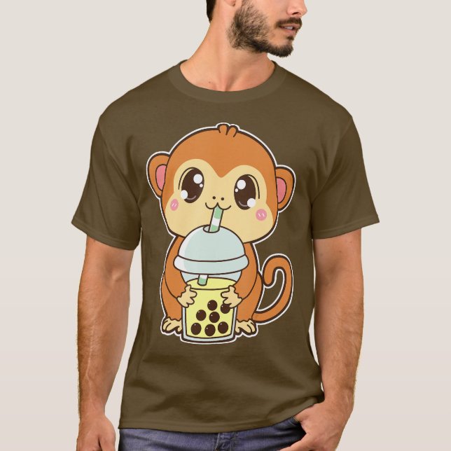 Camiseta Kawaii Cute Zodiac Boba Mono Banana Bubble Tea (Anverso)