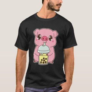 Camiseta Kawaii Cute Zodiac Boba Pig Banana Bubble Pearl