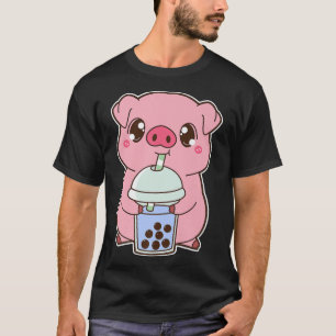 Camiseta Kawaii Cute Zodiac Boba Pig Blue Bubble Pearl Milk
