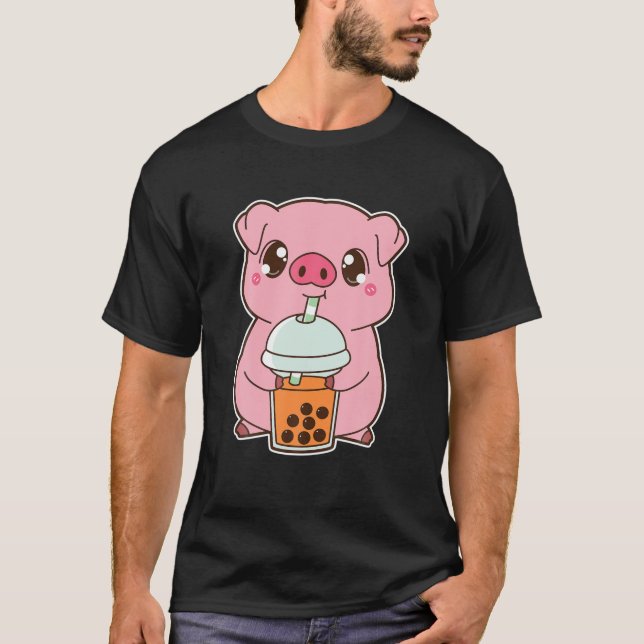 Camiseta Kawaii Cute Zodiac Boba Pig Perla de burbujas hela (Anverso)