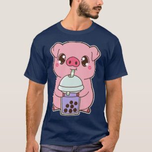 Camiseta Kawaii Cute Zodiac Boba Pig Taro Bubble Pearl Mill