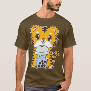 Camiseta Kawaii Cute Zodiac Boba Tiger Blue Bubble Pearl