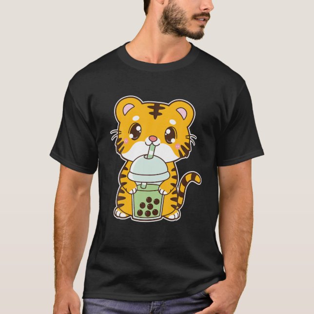 Camiseta Kawaii Cute Zodiac Boba Tiger Matcha Burbuja Verde (Anverso)