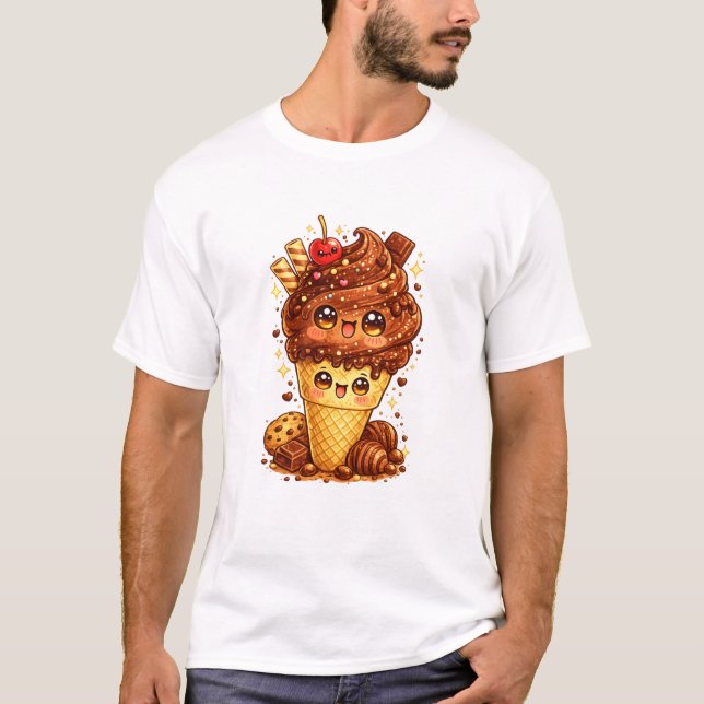 Camiseta Kawaii de Cono de Helado de Chocolate (Anverso)