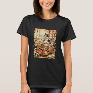 Camiseta Kawaii de Gato Negro Lindo Comiendo Sushi