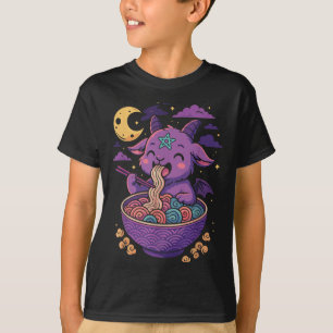 Camiseta Kawaii Demon Ramen Noodles Goat Pentagram Pastel B