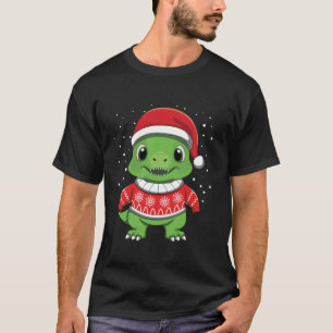 Camiseta Kawaii Dinosaur Feliz Navidad Graciosa Gracia Fea