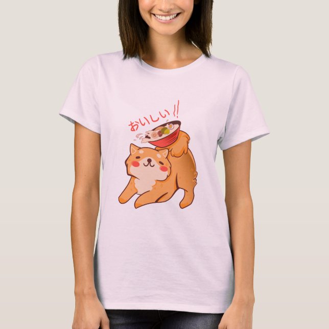 Camiseta Kawaii Doggy Japanese Cut Shiba Inu and Ramen (Anverso)