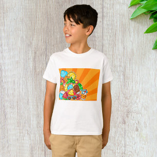 Camiseta Kawaii Doodles de Verano Sol Playa y Tropical