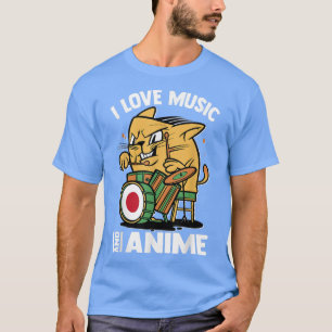 Camiseta Kawaii Drummer Cat - I Love Music And Anime - Otak