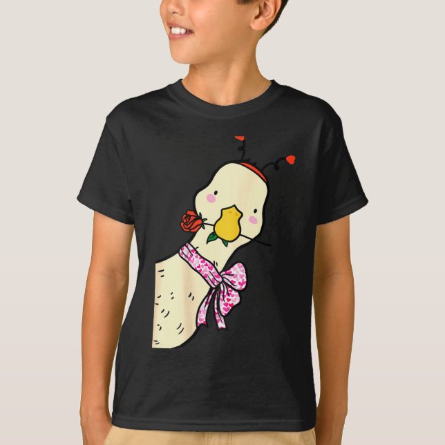 Camiseta Kawaii Duck Rose Heart Bow Valentine Day Cute Anim (Anverso)