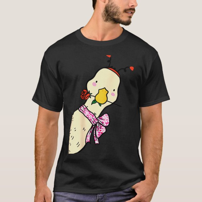 Camiseta Kawaii Duck Rose Heart Bow Valentine Day Cute Anim (Anverso)