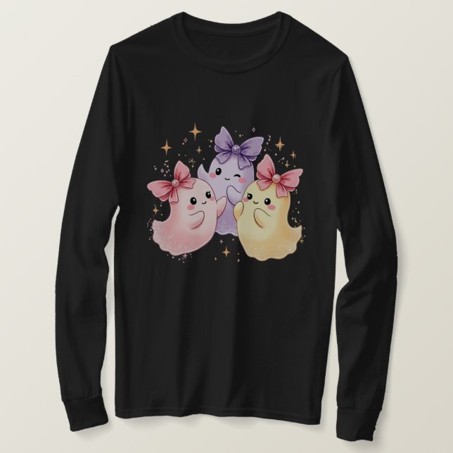 Camiseta Kawaii dulce pastel fantasmas con arcos (Anverso del diseño)