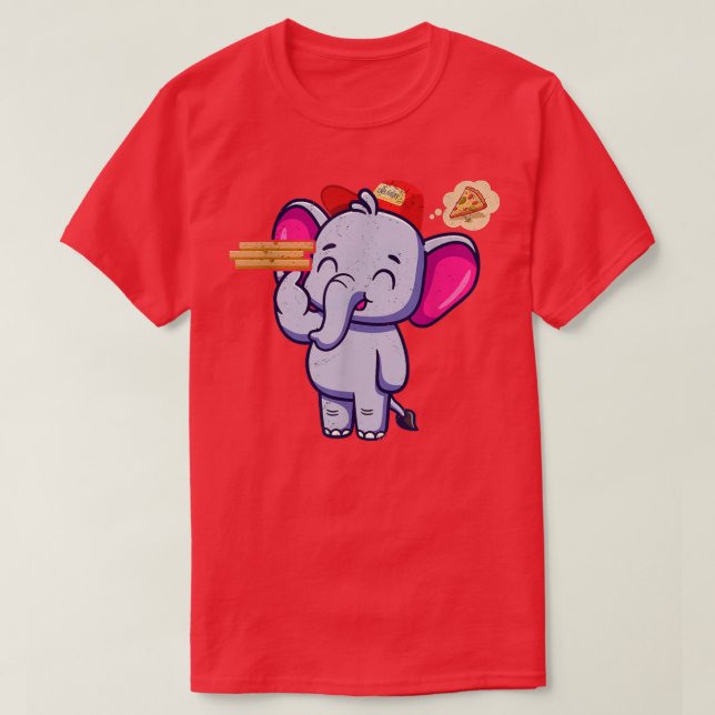 Camiseta Kawaii Elephant Cute Animal Pizza Delivery Funny P (Diseño del anverso)