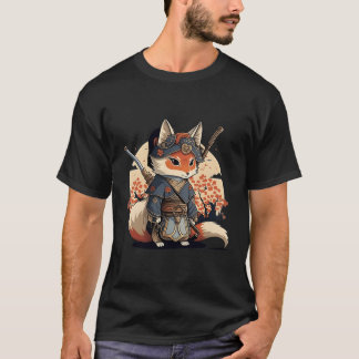 Camiseta Kawaii estilo japonés Samurai Fox Anime