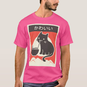 Camiseta Kawaii estilo vintage Gato de Ramen japonés