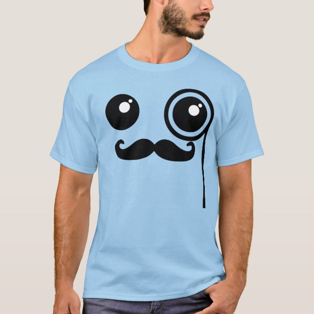 Camiseta Kawaii Feliz rostro con Monocle y Mustache T-Shir (Anverso)