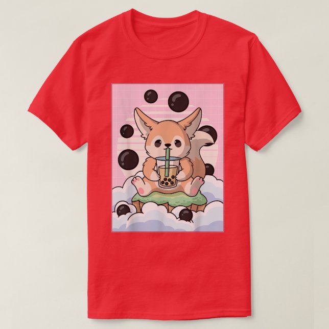 Camiseta Kawaii Fennec Fox Bubble Boba Té Leche Ae Japonés (Diseño del anverso)