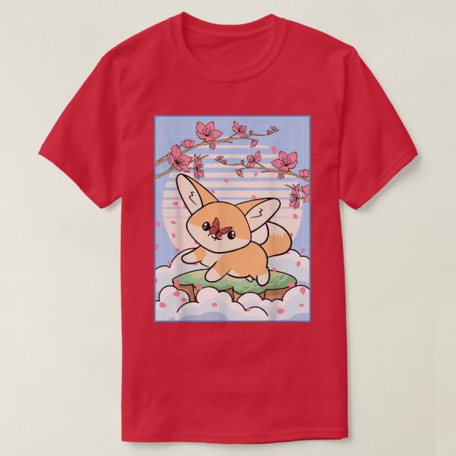 Camiseta Kawaii Fennec Fox Cherry Blossom Japonés (Diseño del anverso)