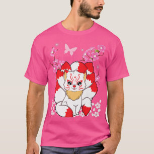 Camiseta Kawaii Fo Gift Cuft Japonés Cherry Blossom Kitsun