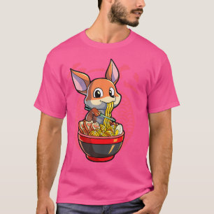 Camiseta Kawaii Fox comiendo fideos japoneses de Ramen Anim