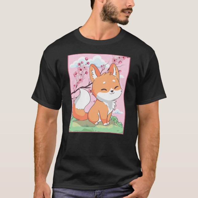 Camiseta Kawaii Fox Japanese Kitsune Sakura Cherry Blossom (Anverso)