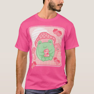 Camiseta Kawaii Frog Pink Strawberry Leche Mushroom Frog Lo