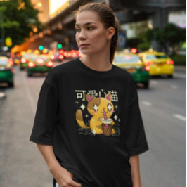 Camiseta Kawaii Gato Bebiendo Té De Burbuja