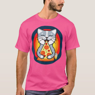 Camiseta Kawaii Gato comiendo pizza Boba Tea