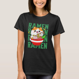 Camiseta Kawaii Gato comiendo Ramen